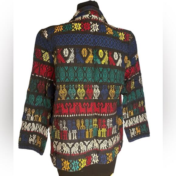 Vtg Hand Woven Huipil Guatmalan Boho Artsy Rainbow Textile Jacket  M Coachella - Picture 4 of 4